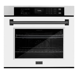 ZLINE 30 in. Autograph Edition Professional True Convection Single Wall Oven with Air Fry and Self Clean in Stainless Steel with White Matte Door and Matte Black Handle (WASZ-WM-30-MB)