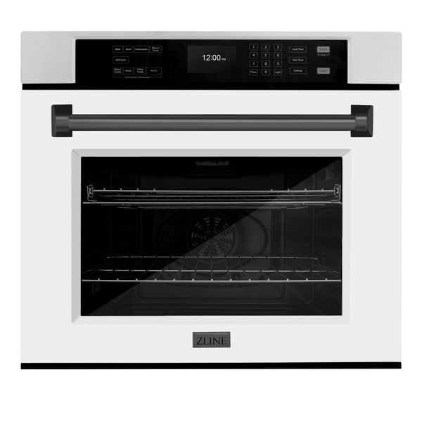 ZLINE 30 in. Autograph Edition Professional True Convection Single Wall Oven with Air Fry and Self Clean in Stainless Steel with White Matte Door and Matte Black Handle (WASZ-WM-30-MB)