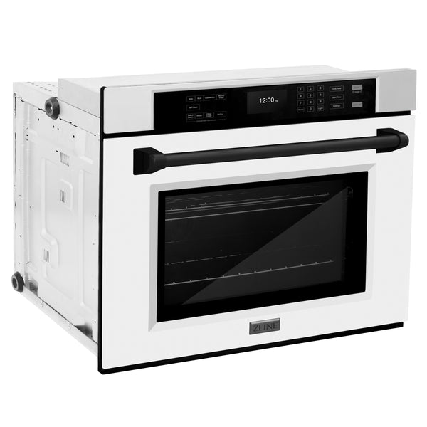 ZLINE 30 in. Autograph Edition Professional True Convection Single Wall Oven with Air Fry and Self Clean in Stainless Steel with White Matte Door and Matte Black Handle (WASZ-WM-30-MB)