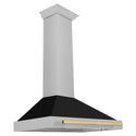 ZLINE 36 in. Autograph Edition Convertible Fingerprint Resistant DuraSnow® Stainless Steel Range Hood with Black Matte Shell and Champagne Bronze Handle (KB4SNZ-BLM36-CB)