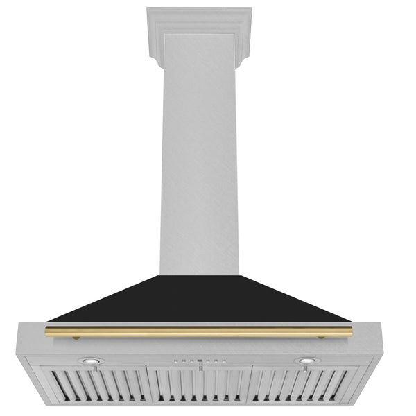 ZLINE 36 in. Autograph Edition Convertible Fingerprint Resistant DuraSnow® Stainless Steel Range Hood with Black Matte Shell and Champagne Bronze Handle (KB4SNZ-BLM36-CB)