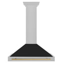 ZLINE 36 in. Autograph Edition Convertible Fingerprint Resistant DuraSnow® Stainless Steel Range Hood with Black Matte Shell and Polished Gold Handle (KB4SNZ-BLM36-G)