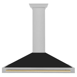ZLINE 48 in. Autograph Edition Fingerprint Resistant DuraSnow® Stainless Steel Range Hood with Black Matte Shell and Polished Gold Handle (KB4SNZ-BLM48-G)