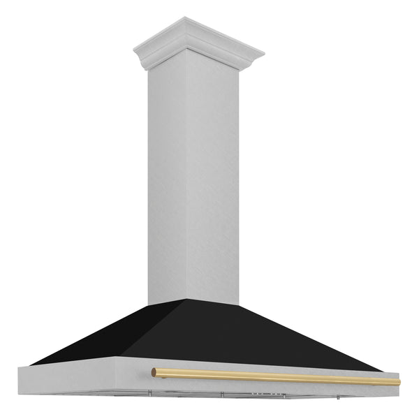 ZLINE 48 in. Autograph Edition Convertible Fingerprint Resistant DuraSnow® Stainless Steel Range Hood with Black Matte Shell and Polished Gold Handle (KB4SNZ-BLM48-G)