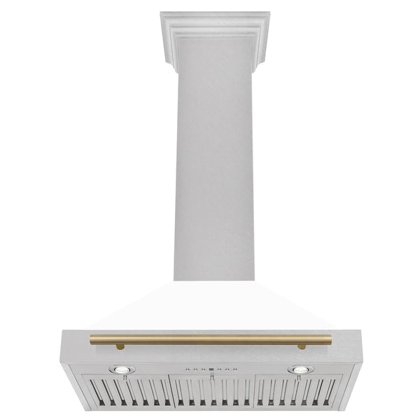 ZLINE Autograph Edition 30 in. Convertible Satin Stainless Steel Wall Mount Range Hood with Champagne Bronze Handle (KB4SNZ-30-CB)