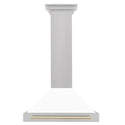 ZLINE Autograph Edition 30 in. Convertible Satin Stainless Steel Wall Mount Range Hood with White Matte Shell and Polished Gold Handle (KB4SNZ-WM30-G)