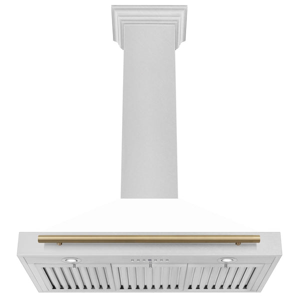 ZLINE Autograph Edition 36 in. Convertible Satin Stainless Steel Wall Mount Range Hood with Champagne Bronze Handle (KB4SNZ-36-CB)