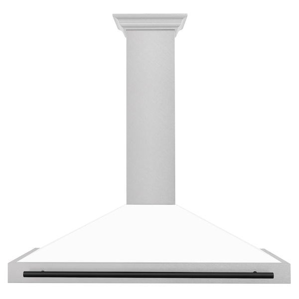 ZLINE 48 in. Autograph Edition Convertible Fingerprint Resistant Satin Stainless Steel Range Hood with White Matte Shell and Matte Black Handle (KB4SNZ-WM48-MB)