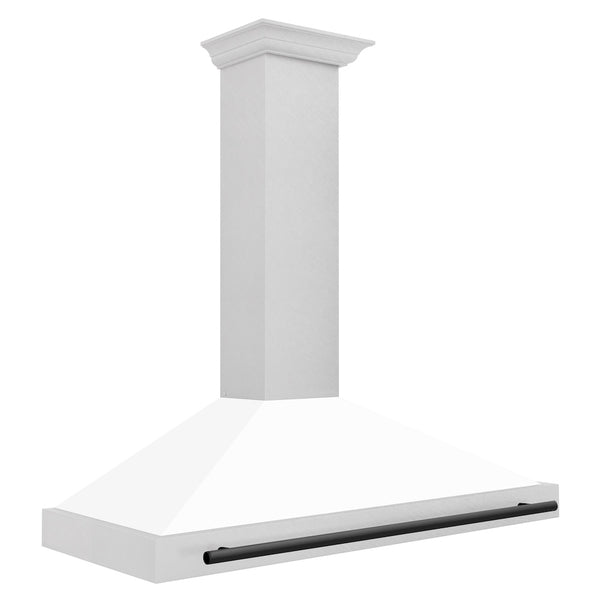 ZLINE 48 in. Autograph Edition Convertible Fingerprint Resistant Satin Stainless Steel Range Hood with White Matte Shell and Matte Black Handle (KB4SNZ-WM48-MB)