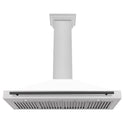 ZLINE 48 in. Autograph Edition Convertible Fingerprint Resistant Satin Stainless Steel Range Hood with White Matte Shell and Matte Black Handle (KB4SNZ-WM48-MB)