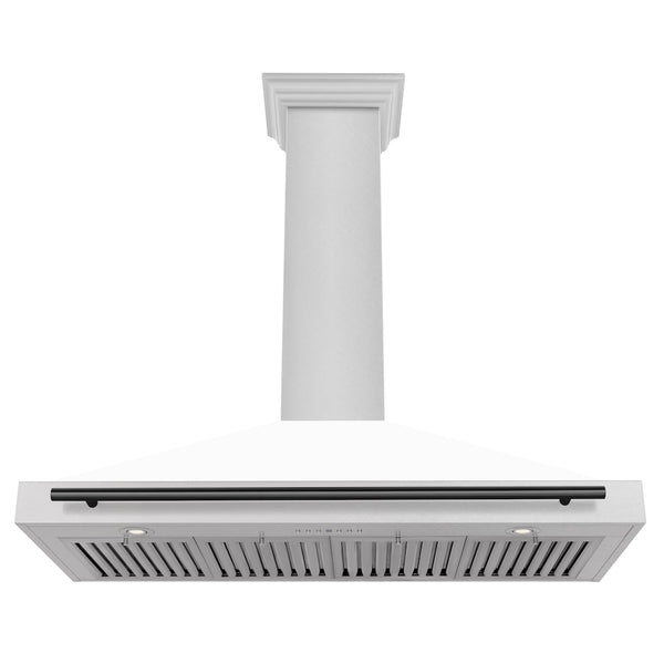 ZLINE 48 in. Autograph Edition Convertible Fingerprint Resistant Satin Stainless Steel Range Hood with White Matte Shell and Matte Black Handle (KB4SNZ-WM48-MB)