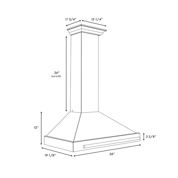 ZLINE 36 in. Autograph Edition Convertible Stainless Steel Range Hood with Black Matte Shell and Champagne Bronze Handle (KB4STZ-BLM36-CB)