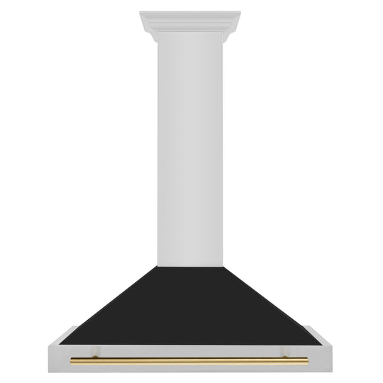 ZLINE 36 in. Autograph Edition Stainless Steel Range Hood with Black Matte Shell and Polished Gold Handle (KB4STZ-BLM36-G)