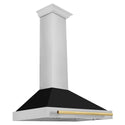 ZLINE 36 in. Autograph Edition Stainless Steel Range Hood with Black Matte Shell and Polished Gold Handle (KB4STZ-BLM36-G)