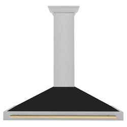 ZLINE Autograph Edition 48 in. Convertible Satin Stainless Steel Wall Mount Range Hood with Black Matte Shell and Champagne Bronze Handle (KB4SNZ-BLM48-CB)