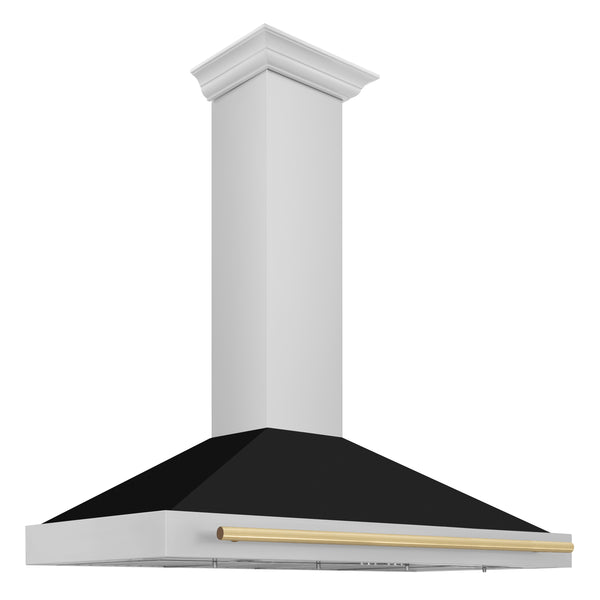 ZLINE 48 in. Autograph Edition Convertible Stainless Steel Range Hood with Black Matte Shell and Champagne Bronze Handle (KB4STZ-BLM48-CB)