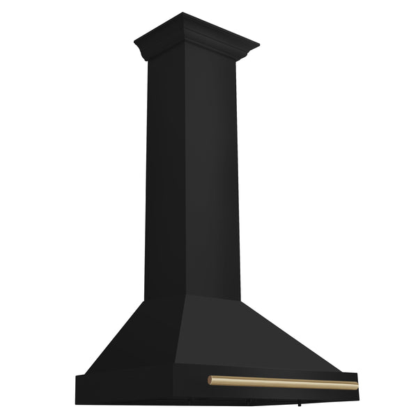 ZLINE 30 in. Autograph Edition Black Stainless Steel Wall Mount Range Hood With Champagne Bronze Handle (BSKB4Z-30-CB)