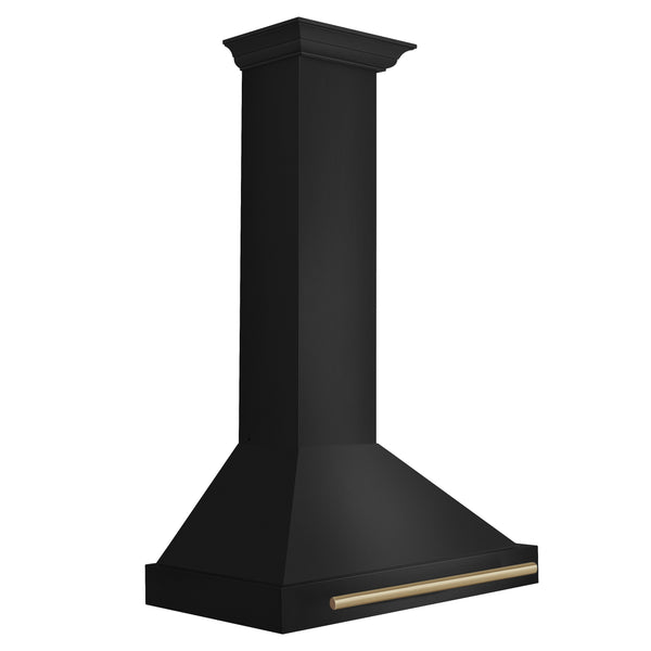 ZLINE 30 in. Autograph Edition Black Stainless Steel Wall Mount Range Hood With Champagne Bronze Handle (BSKB4Z-30-CB)