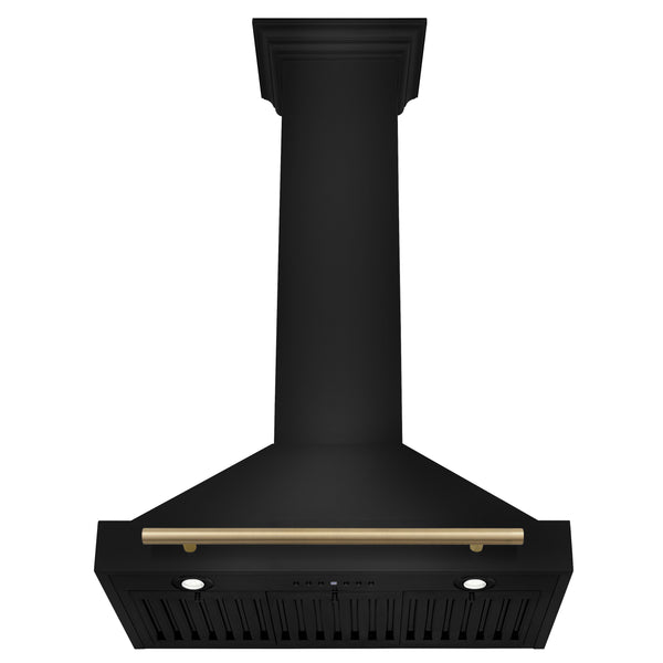 ZLINE 30 in. Autograph Edition Black Stainless Steel Wall Mount Range Hood With Champagne Bronze Handle (BSKB4Z-30-CB)