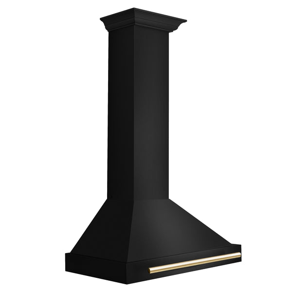 ZLINE 30 in. Autograph Edition Black Stainless Steel Wall Mount Range Hood With Polished Gold Handle (BSKB4Z-30-G)