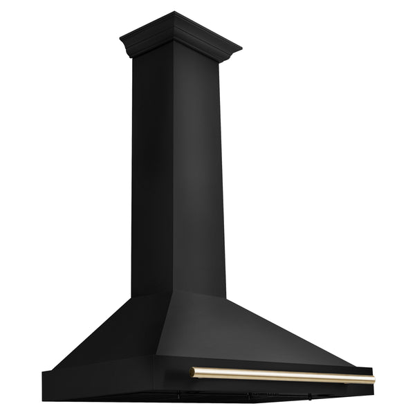 ZLINE 36 in. Autograph Edition Black Stainless Steel Wall Mount Range Hood With Polished Gold Handle (BSKB4Z-36-G)