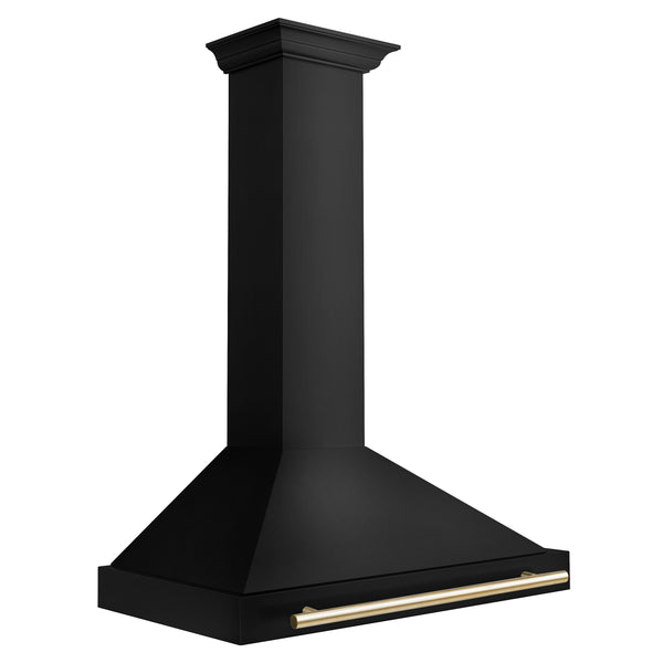 ZLINE 36 in. Autograph Edition Black Stainless Steel Wall Mount Range Hood With Polished Gold Handle (BSKB4Z-36-G)