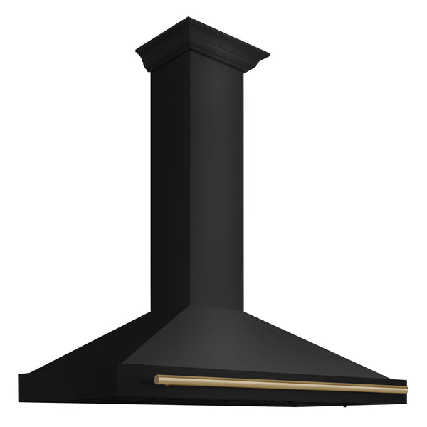 ZLINE 48 in. Autograph Edition Black Stainless Steel Wall Mount Range Hood With Champagne Bronze Handle (BSKB4Z-48-CB)