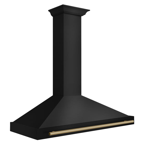 ZLINE 48 in. Autograph Edition Black Stainless Steel Wall Mount Range Hood With Champagne Bronze Handle (BSKB4Z-48-CB)