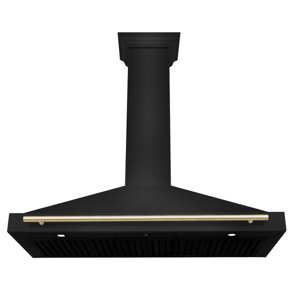 ZLINE 48 in. Autograph Edition Black Stainless Steel Wall Mount Range Hood With Polished Gold Handle (BSKB4Z-48-G)