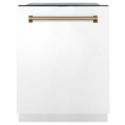 ZLINE Autograph Edition 24" 3rd Rack Top Touch Control Tall Tub Dishwasher in White Matte with Accent Handle, 51dBa (DWMTZ-WM-24)