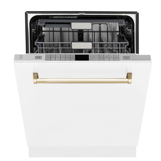 ZLINE Autograph Edition 24" 3rd Rack Top Touch Control Tall Tub Dishwasher in White Matte with Accent Handle, 51dBa (DWMTZ-WM-24)