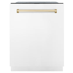 ZLINE Autograph Edition 24" 3rd Rack Top Touch Control Tall Tub Dishwasher in White Matte with Accent Handle, 51dBa (DWMTZ-WM-24)