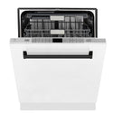 ZLINE Autograph Edition 24" Monument Series 3rd Rack Top Control Built-In Tall Tub Dishwasher in White Matte with Matte Black Handle, 45dBa (DWMTZ-WM-24-MB)