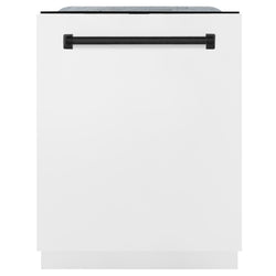 ZLINE Autograph Edition 24" 3rd Rack Top Touch Control Tall Tub Dishwasher in White Matte with Accent Handle, 51dBa (DWMTZ-WM-24)