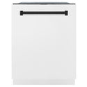 ZLINE Autograph Edition 24" Monument Series 3rd Rack Top Control Built-In Tall Tub Dishwasher in White Matte with Matte Black Handle, 45dBa (DWMTZ-WM-24-MB)