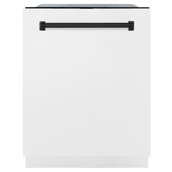ZLINE Autograph Edition 24" Monument Series 3rd Rack Top Control Built-In Tall Tub Dishwasher in White Matte with Matte Black Handle, 45dBa (DWMTZ-WM-24-MB)
