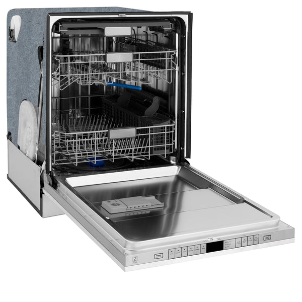 ZLINE Autograph Edition 24" Monument Series 3rd Rack Top Control Built-In Tall Tub Dishwasher in White Matte with Matte Black Handle, 45dBa (DWMTZ-WM-24-MB)