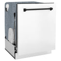 ZLINE Autograph Edition 24" Monument Series 3rd Rack Top Control Built-In Tall Tub Dishwasher in White Matte with Matte Black Handle, 45dBa (DWMTZ-WM-24-MB)