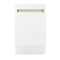 ZLINE Autograph Edition 18” Tallac Series 3rd Rack Top Control Built-In Dishwasher in White Matte with Champagne Bronze Handle, 51dBa (DWVZ-WM-18-CB)