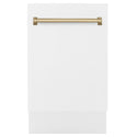 ZLINE Autograph Edition 18” Tallac Series 3rd Rack Top Control Built-In Dishwasher in White Matte with Champagne Bronze Handle, 51dBa (DWVZ-WM-18-CB)