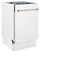 ZLINE Autograph Edition 18” Tallac Series 3rd Rack Top Control Built-In Dishwasher in White Matte with Champagne Bronze Handle, 51dBa (DWVZ-WM-18-CB)