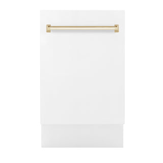 Buy gold ZLINE Autograph Edition 18&quot; Compact 3rd Rack Top Control Dishwasher in White Matte with Accent Handle, 51dBa (DWVZ-WM-18)