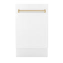 ZLINE Autograph Edition 18” Tallac Series 3rd Rack Top Control Built-In Dishwasher in White Matte with Polished Gold Handle, 51dBa (DWVZ-WM-18-G)