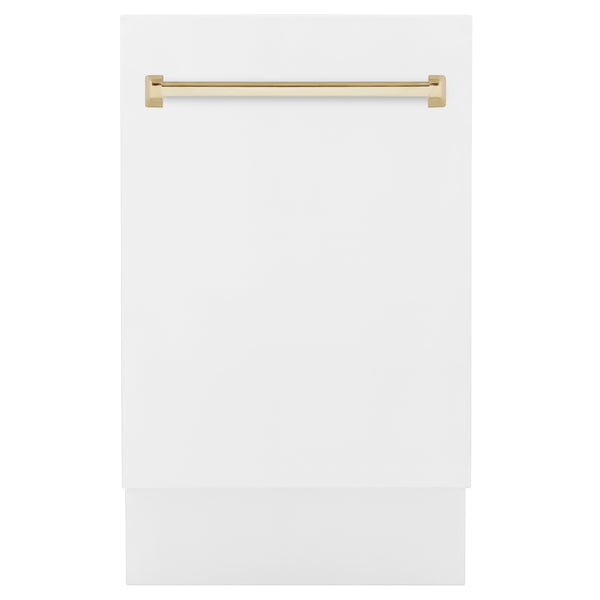 ZLINE Autograph Edition 18" Compact 3rd Rack Top Control Dishwasher in White Matte with Accent Handle, 51dBa (DWVZ-WM-18)