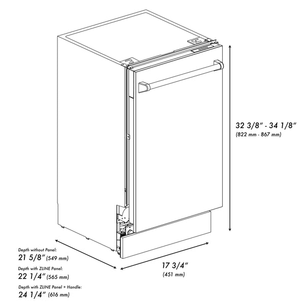 ZLINE Autograph Edition 18” Tallac Series 3rd Rack Top Control Built-In Dishwasher in White Matte with Matte Black Handle, 51dBa (DWVZ-WM-18-MB)