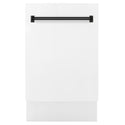 ZLINE Autograph Edition 18” Tallac Series 3rd Rack Top Control Built-In Dishwasher in White Matte with Matte Black Handle, 51dBa (DWVZ-WM-18-MB)