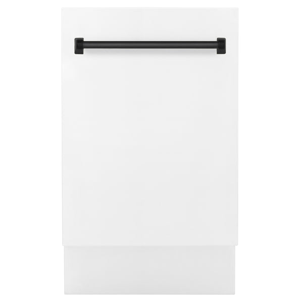 ZLINE Autograph Edition 18” Tallac Series 3rd Rack Top Control Built-In Dishwasher in White Matte with Matte Black Handle, 51dBa (DWVZ-WM-18-MB)