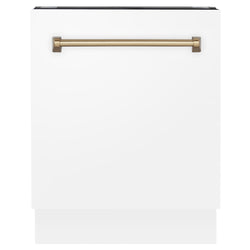 ZLINE Autograph Edition 24" 3rd Rack Top Control Tall Tub Dishwasher in White Matte with Accent Handle, 51dBa (DWVZ-WM-24)