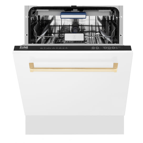 ZLINE Autograph Edition 24" 3rd Rack Top Control Tall Tub Dishwasher in White Matte with Accent Handle, 51dBa (DWVZ-WM-24)