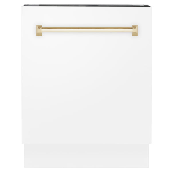 ZLINE Autograph Edition 24" 3rd Rack Top Control Tall Tub Dishwasher in White Matte with Accent Handle, 51dBa (DWVZ-WM-24)